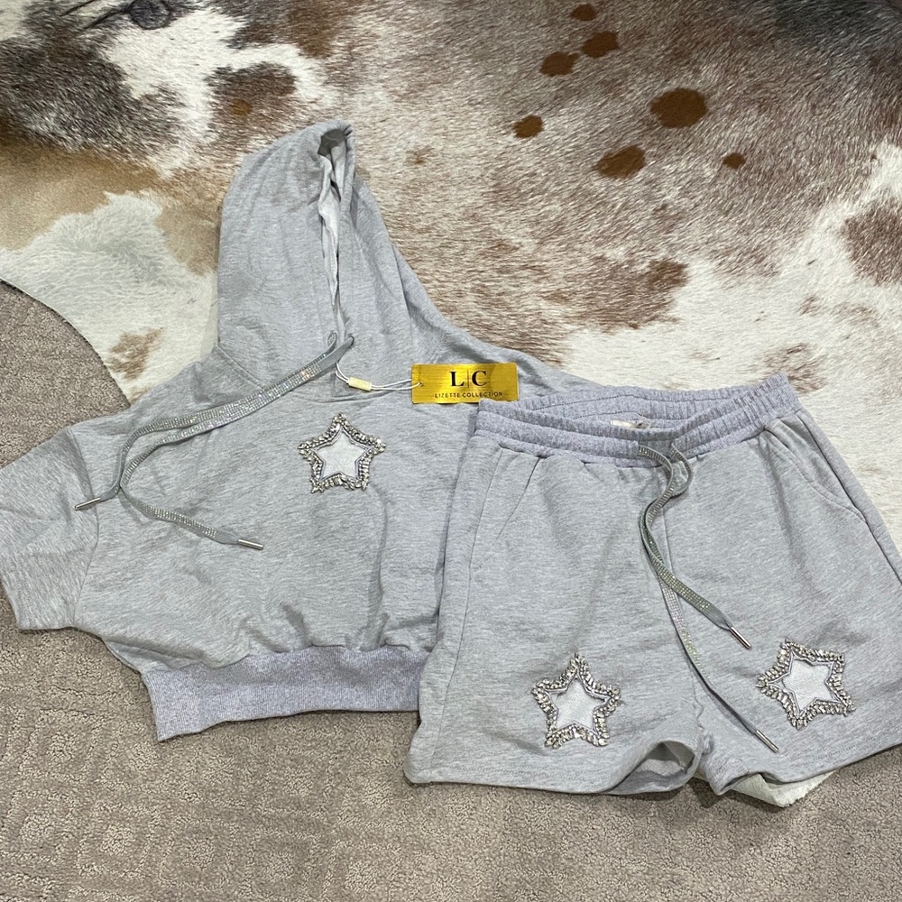 NWT Lizette Collection beautiful Crystal Embellished Shorts and Hoodie Set